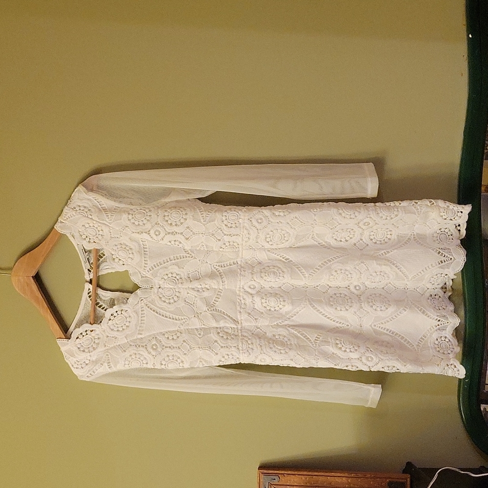 The Clothing Company Mini party or formal white lace dress Lace Long Sleeve